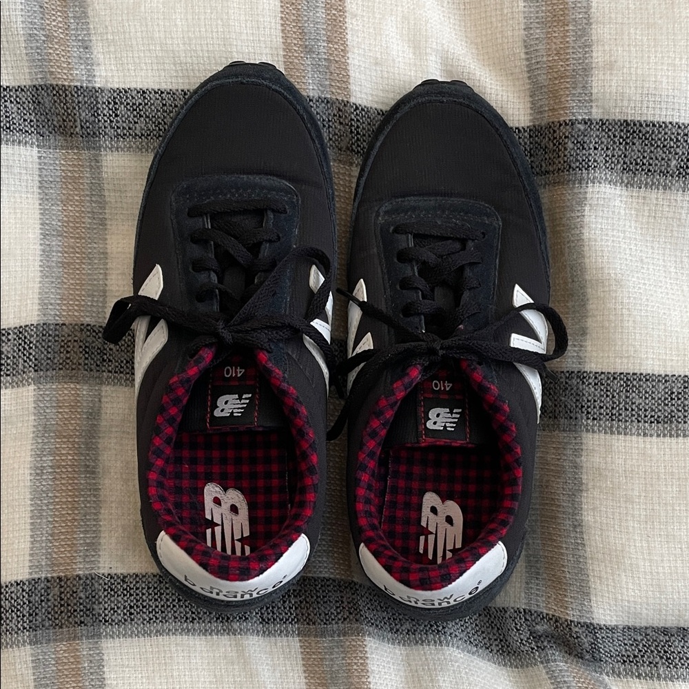 New Balance EUC 410 Black Skinny Sneakers with Buffalo Plaid Interior-Size 7.5